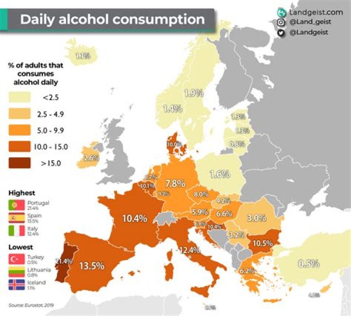 Alcohol Consumption By Country Worldwide [Map]